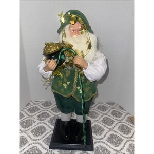 Irish Santa Figure Clover Pot Of Gold 17"  Fabric Clothing Christmas Décor VTG